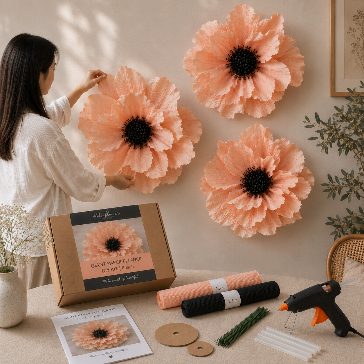 Giant Paper Flower Cluster (3) - DIY Kit - Peach - Wall hanging