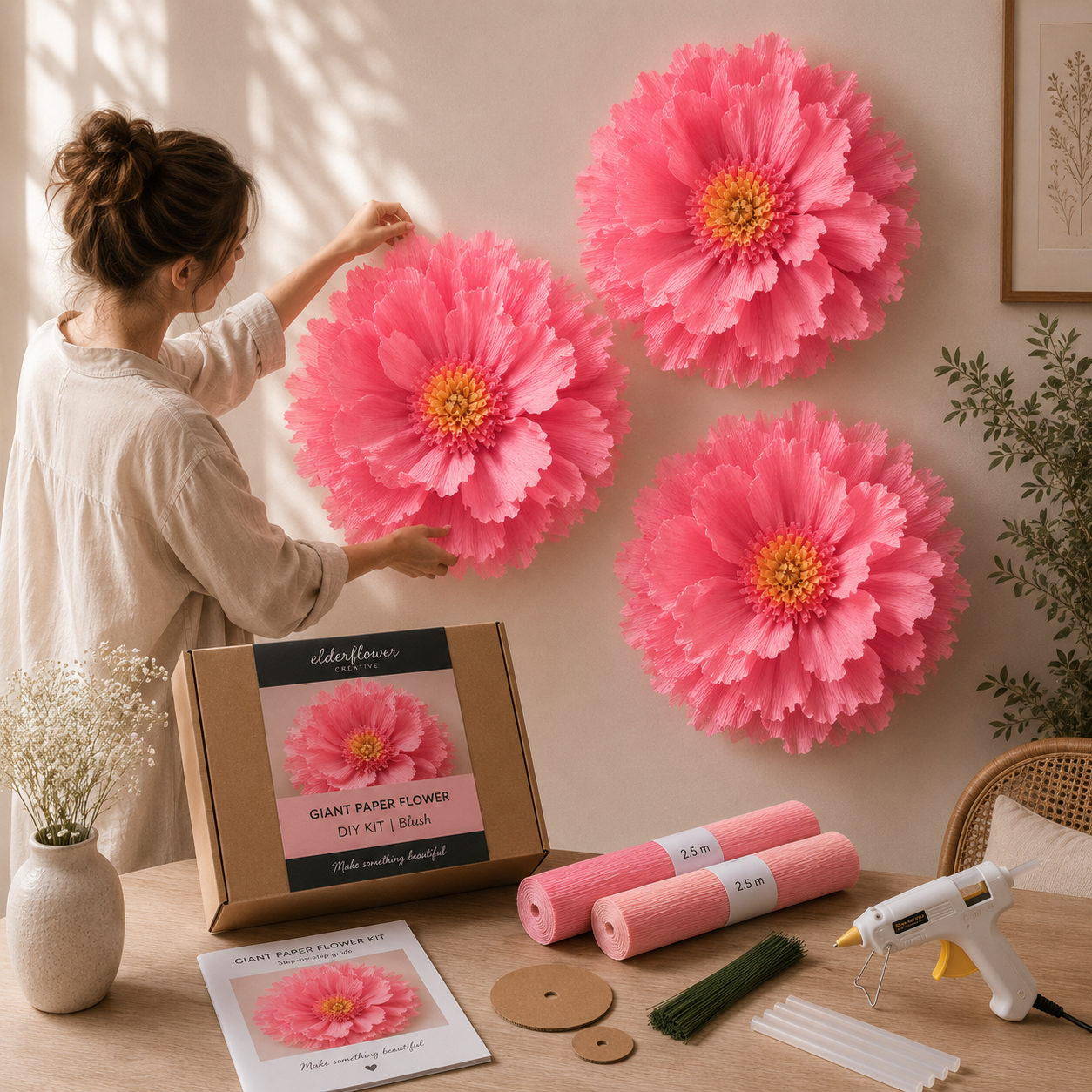 Giant Paper Flower Cluster (3) - DIY Kit  - Blush - Wall hanging
